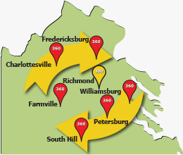 Food Equipment Service Area Map Richmond, Charlottesville, Fredericksburg, Williamsburg, Petersburg, Va